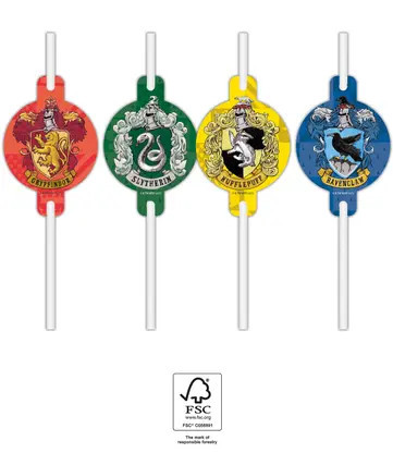 4 stuks papieren rietje HARRY POTTER HOGWARTS HOUSES