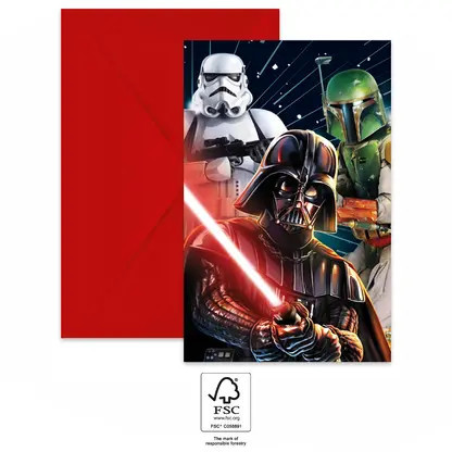6 Verjaardagsuitnodiging en envelop STAR WARS GALAXY