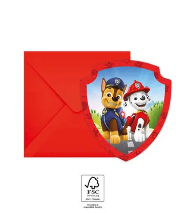 6 stuks Paw Patrol verjaardagsuitnodigingen en enveloppen