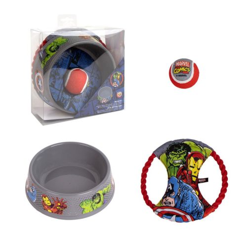 Marvel hondenspeelgoed set, voerbak + tennisbal + frisbee