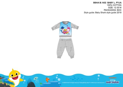 Baby Shark baby pyjama - jersey katoenen pyjama - grijs - 92