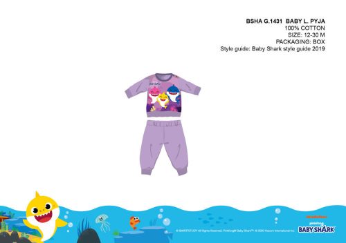 Baby Shark baby pyjama - jersey katoenen pyjama - paars - 92