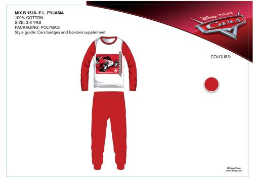Disney Cars kinder jersey pyjama - katoenen pyjama - rood
