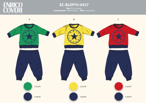 Enrico Coveri long slim baby pajamas - 100% cotton pajamas - red-dark blue - 74