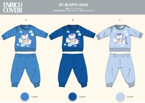 Enrico Coveri long slim baby pajamas - 100% cotton pajamas - medium blue - 86