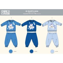   Enrico Coveri long slim baby pajamas - 100% cotton pajamas - medium blue - 92