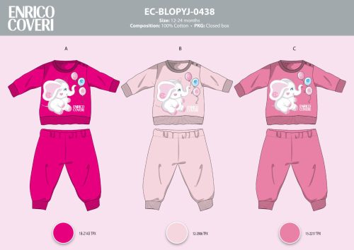 Enrico Coveri long slim baby pajamas - 100% cotton pajamas - Elephant pattern - pink - 92