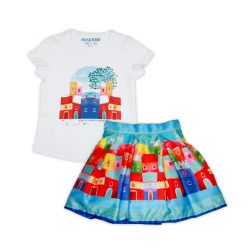   Zomerse katoenen T-shirt-rok set voor meisjes - wit met print - 116