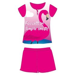   Flamingo zomerpyjama met korte mouwen voor kinderen - katoenen jersey pyjama - roze - 110