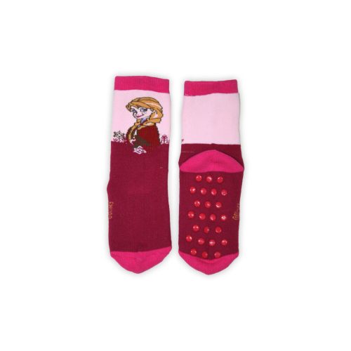 Antislip kinderbeenwarmers - Frozen - volledig pluche - Anna patroon - bordeaux-roze - 31-34