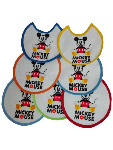 Mickey Mouse baby slabbetjes 7 stuks/pak - katoenen slabbetje - 16x16 - lichtblauw-middelblauw-donkerblauw-geel-oranje-rood-groen