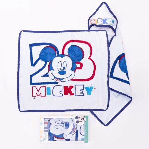 Mickey muis baby handdoek met capuchon - katoenen babyhanddoek - wit-donkerblauw