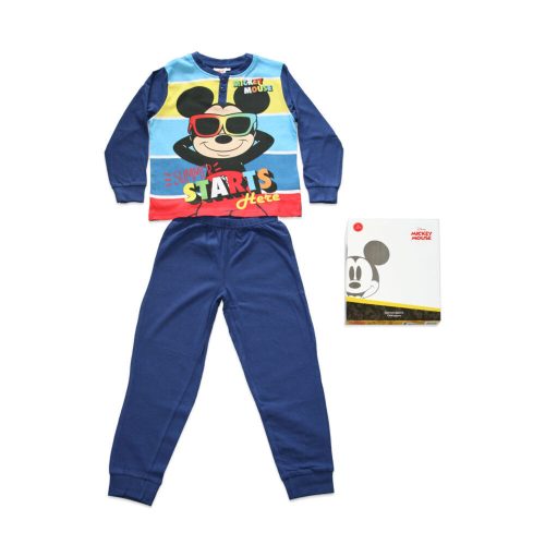 Lange dunne katoenen kinderpyjama - Mickey Mouse - Zomer met opdruk - Jersey - donkerblauw - 110