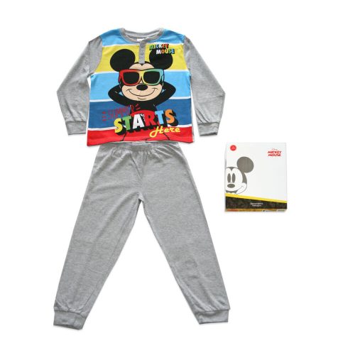 Lange dunne katoenen kinderpyjama - Mickey Mouse - Jersey - grijs - 122