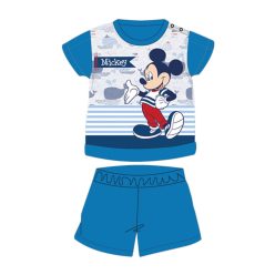   Zomerse korte mouwen katoenen baby pyjama - Disney Mickey Mouse - gestreept - middelblauw - 92