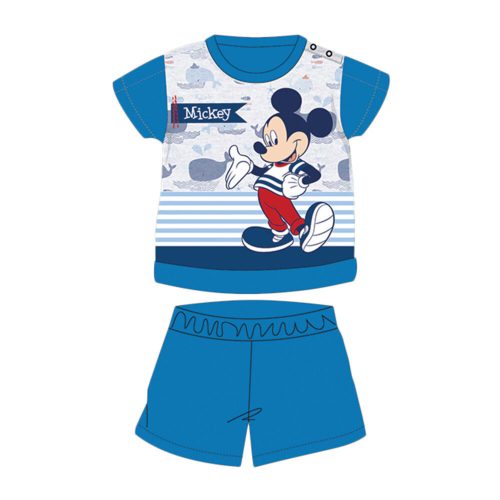 Zomerse korte mouwen katoenen baby pyjama - Disney Mickey Mouse - gestreept - middelblauw - 92