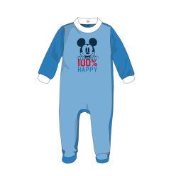   Disney Mickey Mouse baby fluwelen romper - middelblauw-wit - voor baby's van 1-3 maanden