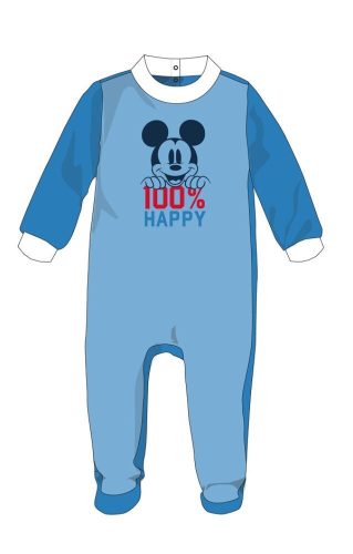 Disney Mickey Mouse baby fluwelen romper - middelblauw-wit - voor baby's van 1-3 maanden