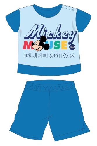 Disney Mickey Mouse zomer korte mouw baby pyjama - katoenen jersey pyjama - Mickey Superster opdruk - middelblauw - 92