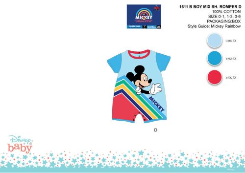 Disney Mickey Mouse zomer korte mouw baby romper - lichtblauw-rood - voor baby's van 0-1 maand