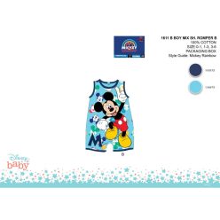   Disney Mickey Mouse zomer mouwloze baby romper - lichtblauw-donkerblauw - voor baby's van 0-1 maand
