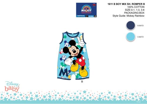Disney Mickey Mouse zomer mouwloze baby romper - lichtblauw-donkerblauw - voor baby's van 0-1 maand