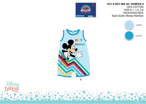 Disney Mickey Mouse zomer mouwloze baby romper - met Hey There opdruk - lichtblauw-lichtblauw - voor baby's van 0-1 maand