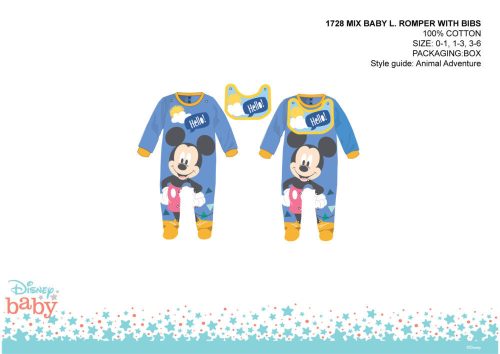 Disney Mickey Mouse baby romper met voorkant - staalblauw - voor baby's van 3-6 maanden
