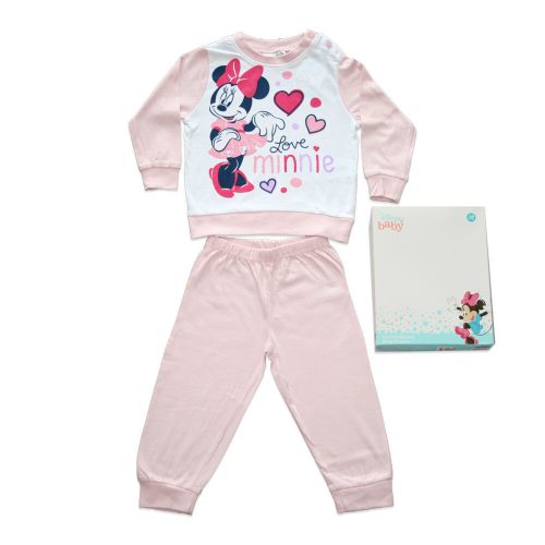 Lange dunne katoenen baby pyjama - hartjes Minnie Mouse - Jersey - lichtroze - 98