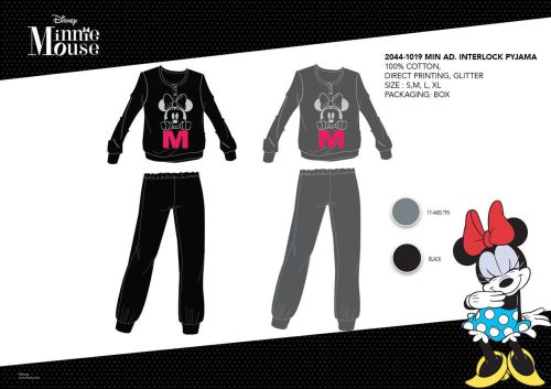 Winterse katoenen interlock damespyjama - Disney Minnie Mouse - zwart - S