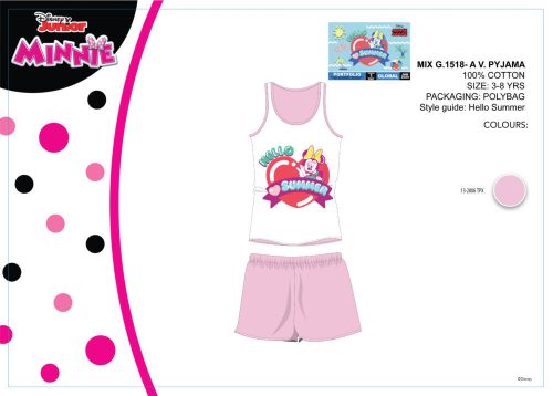 Disney Minnie Mouse zomerpyjama zonder mouwen voor kinderen - katoenen pyjama - lichtroze