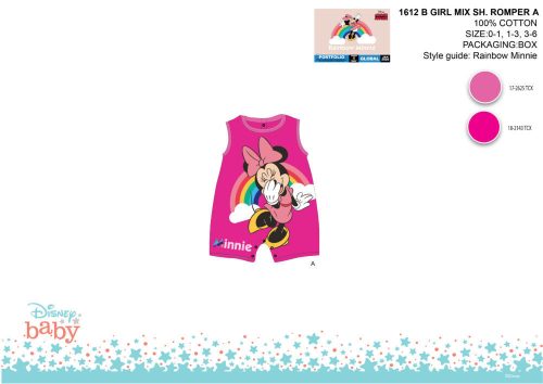 Disney Minnie muis zomerse mouwloze baby romper - regenboogpatroon - roze-roze - voor baby's van 0-1 maand