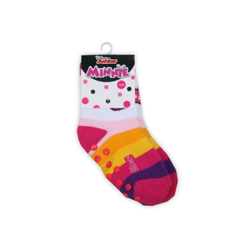 Antislip kinderbeenwarmers - Minnie Mouse - volledig pluche - met strik - roze gestreept - 27-30