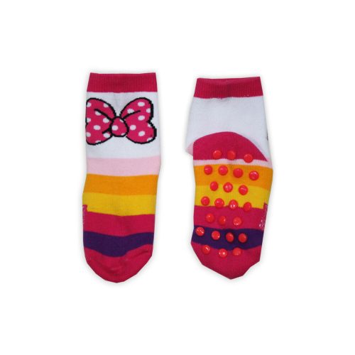 Antislip kinderbeenwarmers - Minnie Mouse - volledig pluche - met strik - roze gestreept - 27-30