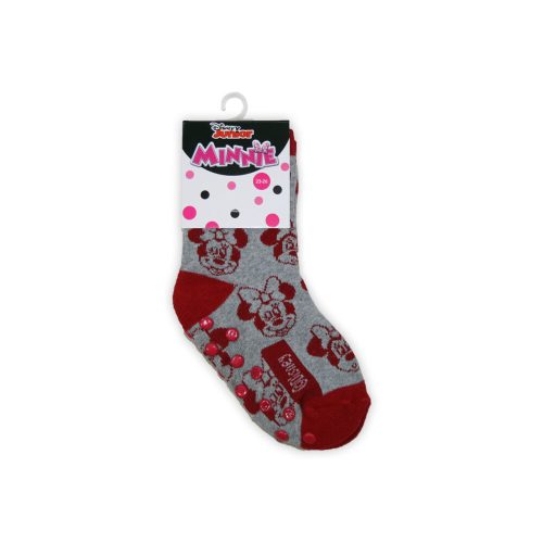 Antislip kinder enkelsokken - Minnie Mouse - pluche - Minnie hoofd - grijs - 23-26