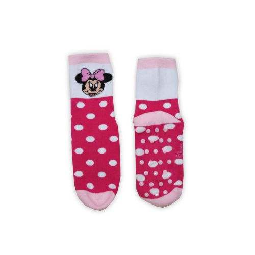 Antislip kinder enkelsokken - Minnie Mouse - pluche - gestippeld - roze-wit - 27-30