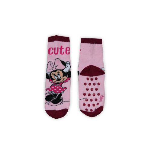 Antislip kinder enkelsokken - Minnie Mouse - pluche - lichtroze-bordeaux - 23-26