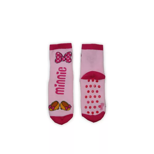 Antislip kinder enkelsokken - Minnie Mouse - pluche - klein schoentje met strik - lichtroze-roze - 31-34