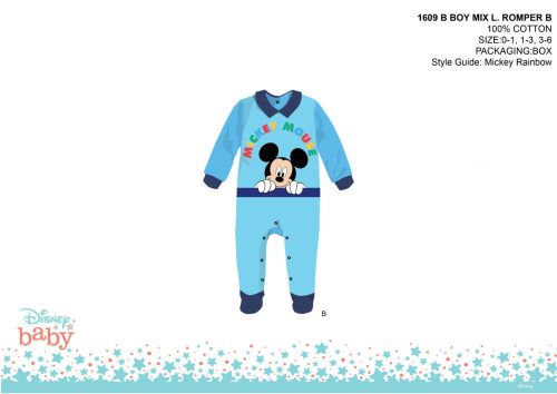 Disney Mickey Mouse baby romper - kraag - lichtblauw-donkerblauw - voor baby's van 0-1 maand