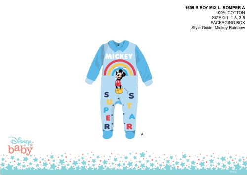 Disney Mickey Mouse baby romper - kraag - lichtblauw-lichtblauw - voor baby's van 1-3 maanden