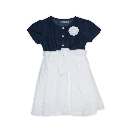 Spijkerstof zomerjurkje - combinatie van gebleekt materiaal - katoenen jurk - wit-jeansblauw - 122