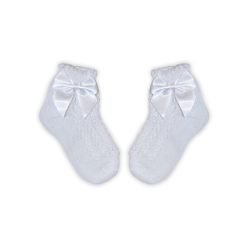   100% katoenen meisjes babysokken met gehaakt bovendeel - strikdecoratie - wit - 13-14