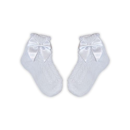 100% katoenen meisjes babysokken met gehaakt bovendeel - strikdecoratie - wit - 14-15