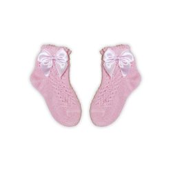   100% katoenen meisjes babysokken met gehaakt bovendeel - strikdecoratie - roze - 20-21