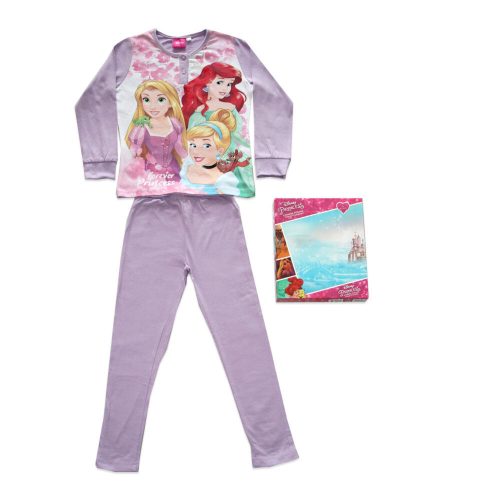 Lange dunne katoenen kinderpyjama - Prinsessen - Rapunzel, Ariel, Doornroosje print - Jersey - lichtpaars - 98