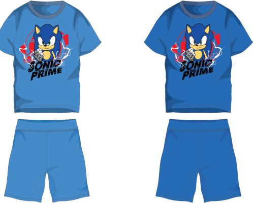 Sonic katoenen zomer set - shirt-korte broek set - middelblauw - 128