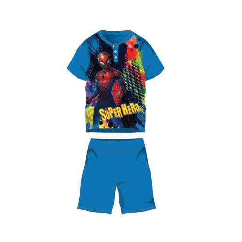 Zomer korte mouw kinderkatoenen pyjama - Spiderman - met Super Hero print - middelblauw - 122