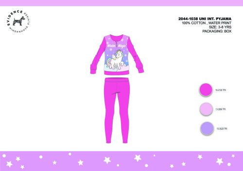 Winterse katoenen interlock kinderpyjama - Eenhoorn - roze - 140