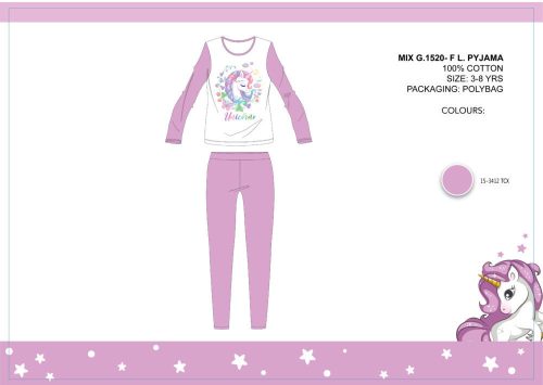 Eenhoorn kinderjersey pyjama - katoenen pyjama - lichtpaars - 128