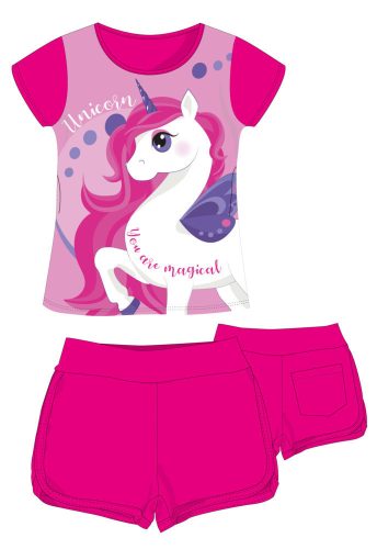 Eenhoorn katoenen zomeroutfit - T-shirt-korte broek set - roze - 110